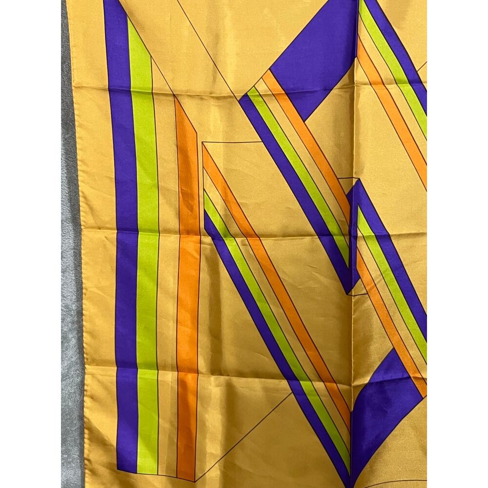 VTG 1970s Mod Op Art Geometric Scarf Gold MCM Retro Made in Japan - Picture 4 of 7